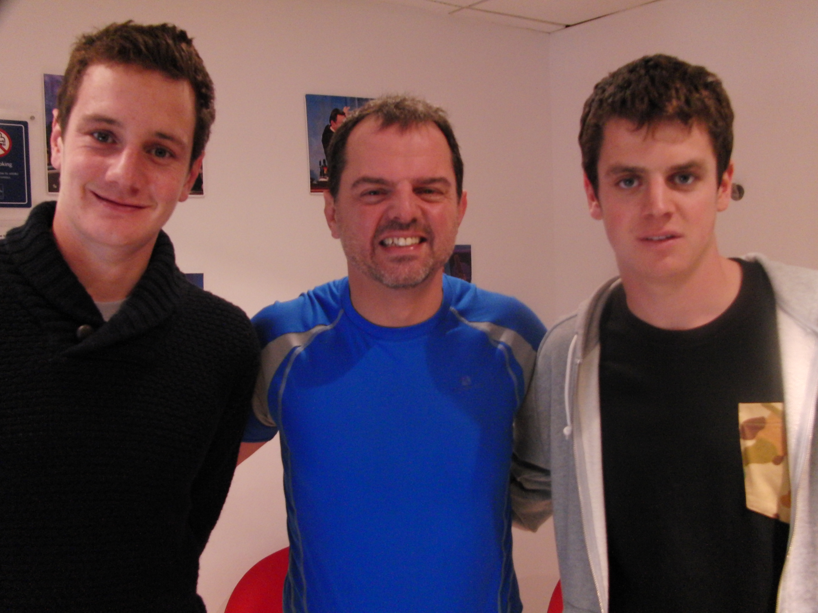 Stewart Heath with the triathlon Brownlee brothers on ITV1 Alan Titchmarsh Show 